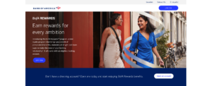 Financial services loyalty programme page for Bank of America rewards programme.